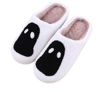 Womens Slippers Halloween Couple Design Black White Ghost Pattern Cozy Indoor Outdoor Fuzzy Shoes Soft Sole Warm Winter Slippers