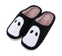 Womens Slippers Halloween Couple Design Black White Ghost Pattern Cozy Indoor Outdoor Fuzzy Shoes Soft Sole Warm Winter Slippers