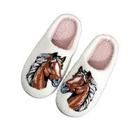 Womens Slippers Indoor Shoes for Women Warm Slippers Cotton Slipper Men Women Home Cosy Plush Blazing Horse Head Embroidery Shoes Cotton Slipper Fall Winter Footwear (Bronze, 6)