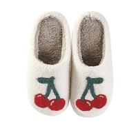 Womens Slippers Men Women Autumn Winter Cherry Pattern Thick Warm Casual Cotton Slippers (White, 41)