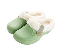 Womens Slippers Mens Garden Clogs Waterproof Furry Wide Fit Slippers Home Warm Indoor Outdoor Mules Gardening Shoes (3.5/4 UK, A Green)