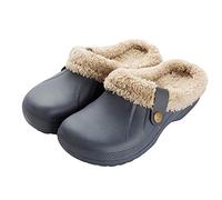Womens Slippers Mens Garden Clogs Waterproof Furry Wide Fit Slippers Home Warm Indoor Outdoor Mules Gardening Shoes (6/6.5 UK, A Grey)