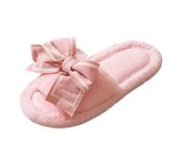 Women's Slippers Men's Winter Warm Slippers Women's Opening Open Lace Foreign Trade Bow Female Home Slippers, pink, 8 UK