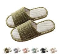 Women's Slippers Open Non-Slip Slippers Winter Comfortable Home Shoes Linen Guest Slippers Peep Toe Slippers Non-Slip Slippers Cuddly Mute House Slides Casual House Slippers, Green, 8 UK