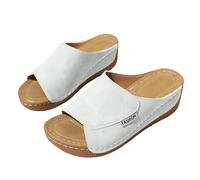 Women's Slippers Open Toe Wedge Heel Sandals Summer Orthopedic Leather Beach Sliders Fish Mouth Heels Shower Pool Slippers Shoes for Women Indoor Outdoor Walking Footwear Mules (White, 6)