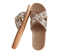 Women's Slippers Retro Colour Blocking Printing Sandals Non Slip Beach Outdoor Home Comfortable Linen Large Size Casual Footwear (Coffee, 8)