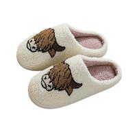 Womens Slippers Size 8 Women 5 Wedge for 4 Cozy Animal Design Winter and Men with Thick Sole Home Footwear Cute Cartoon Bull Horse Couples Indoor Comfort White