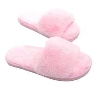 Women's Slippers Soft Fuzzy Fluffy Band Faux Fur Lined Slides Open Toe Comfort Memory Foam Sandals Four Season Indoor House Shoes(38/39 EU, Pink 1)