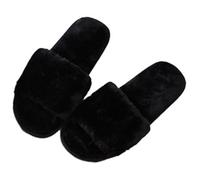 Women's Slippers Soft Fuzzy Fluffy Band Faux Fur Lined Slides Open Toe Comfort Memory Foam Sandals Four Season Indoor House Shoes(36/37 EU, Black)