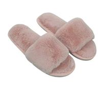 Women's Slippers Soft Fuzzy Fluffy Band Faux Fur Lined Slides Open Toe Comfort Memory Foam Sandals Four Season Indoor House Shoes(38/39 EU, Apricot)