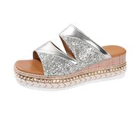 Women's Slippers Spring Summer and Autumn One Word Fish Mouth Outer Wear Roman Wedge Platform Sandals Lightweight Vacation Beach Casual Slippers Hipster Streetwear Silver