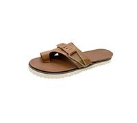 Womens Slippers Summer Fashion Toe Ring Shoes Leather Flat Slides with Belt Flip Flops Stylish Sandals for Women