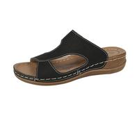 Women's Slippers Summer Retro Round Head Hollow Simple One Word Open Toe Wedge Heel Light Sandals Thick Bottom Holiday Beach Shoes Fish Mouth Casual Slippers Thermal Slipper Socks Women (Black, 4.5)