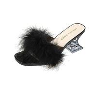 Women's Slippers Summer Slippers Plush Mules with Heel Jelly Shoes Comfortable Outdoor Shoes Bohemian Sandals Fashion Slippers for Women Slip-Ons Open Back Beach Shoes, black, 6 UK