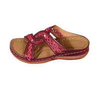 Women's Slippers Summer Slope Heel Non-Slip Breathable Slip On Shoes Vintage Large Sizes Waterproof Comfortable Slippers Outdoor Beach Pool Summer Shoes 36-43, Wine Red, 6 UK