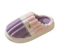 Womens Slippers Thick Sole Closed Toe Shoe Fleece Lining Colour Block Womens Shoes Memory Foam Slip On Slippers Relaxed Non-Slip Fuzzy Light Weight Footwear Fluff Bathroom Winter Shoe