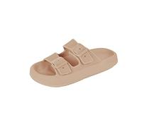 Womens Slippers Unisex Women Platform Home Slipper Bathroom Slides Double Buckle Soft Summer Men Beach Sandals ShoesKhaki,39-40
