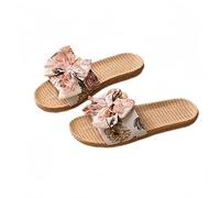 Women's Slippers with Floral Pattern, Summer Leisure Beach Sandals, Peep Toe Mules, Breathable Sandals & Slides, Lightweight Walking Shoes, Walking Shoes, Summer Shoes, beige, 7 UK