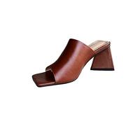 Womens Slippers Women Slippers Thick Square Heel Women Open Toe Pumps Open Toe Sandals Cowhide Fashion Pumps Casual Slipper