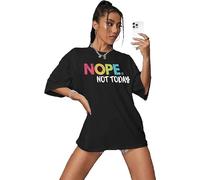 Womens Slogan Printed Oversized Baggy Fit Short Sleeves T Shirt, Ladies Casual Wear Summer Loose Round Neck Letter Print Elegant T-Shirt Tee Top UK Plus Size, Nope Not Today Black-M-L