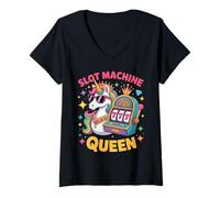 Women's Slot Machine Queen Poker Player Funny Casino Gambling V-Neck T-Shirt