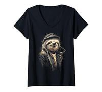 Women's Sloth Animal Lover Motif Cool Funny V-Neck T-Shirt