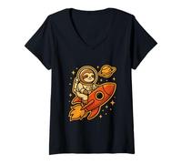 Womens Sloth Astronaut Rocket Funny Outer Space Design V-Neck T-Shirt