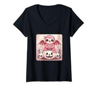 Womens Sloth Bat Kawaii Pastel Goth Creepy Cute Skeleton V-Neck T-Shirt