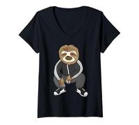 Women's Sloth Doing A Slav Squat in His Tracksuit V-Neck T-Shirt