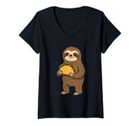 Womens Sloth Eating Taco V-Neck T-Shirt
