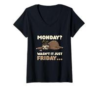 Women's Sloth Exhausted Energy Work W urnout Friday Mood Monday V-Neck T-Shirt