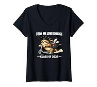 Women's Sloth Graduation 2026 Took Me Long Enough Funny V-Neck T-Shirt