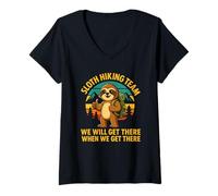 Womens Sloth Hiking Team We Will Get There When We Get There V-Neck T-Shirt