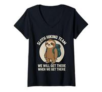 Womens Sloth Hiking Team We Will Get There When We Get There V-Neck T-Shirt