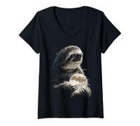 Women's Sloth Holding Full Moon Moonlight Aesthetic Animal Art V-Neck T-Shirt