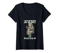 Women's Sloth I am Often Mistaken for an Adult Sarcastic V-Neck T-Shirt
