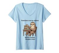 Women's Sloth Imagine Your Opinion Doesn't Matter Graphic V-Neck T-Shirt