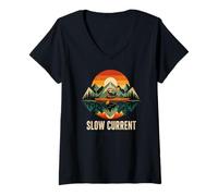 Women's Sloth Kayaking Slow Current Paddle Lake Kayak Life Chill V-Neck T-Shirt
