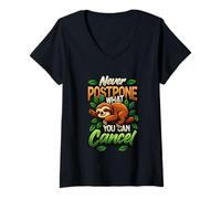 Womens Sloth Lover Lazy Humor Never Postpone What You Can Cancel V-Neck T-Shirt