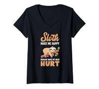 Womens Sloth Makes Me Happy Humans Make My Head Hurt Fun Saying V-Neck T-Shirt