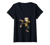 Women's Sloth Martial Arts Kung Fu Character Design V-Neck T-Shirt