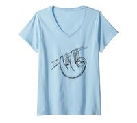 Women's Sloth Minimalist Hand Drawn Sketch Art V-Neck T-Shirt