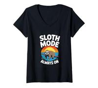 Women's Sloth Mode Always On Funny Lazy Sloth Art V-Neck T-Shirt