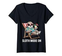 Womens Sloth Mode On Funny Sloth Summer Vacation V-Neck T-Shirt