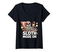 Womens Sloth Mode On Funny Sloth Summer Vacation V-Neck T-Shirt