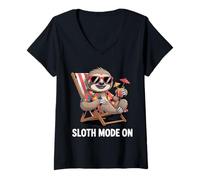 Womens Sloth Mode On Funny Sloth Summer Vacation V-Neck T-Shirt