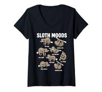 Women's Sloth Moods Funny Lazy Sloth Lover Animal V-Neck T-Shirt