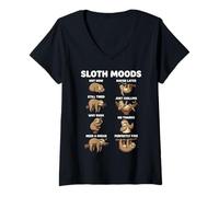 Women's Sloth Moods Funny Lazy Sloth Lover Animal V-Neck T-Shirt