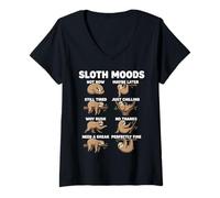 Women's Sloth Moods Funny Lazy Sloth Lover Animal V-Neck T-Shirt