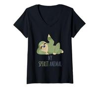 Womens Sloth My Spirit Animal, Let's Chill and Relax, Fun Lazy Gift V-Neck T-Shirt